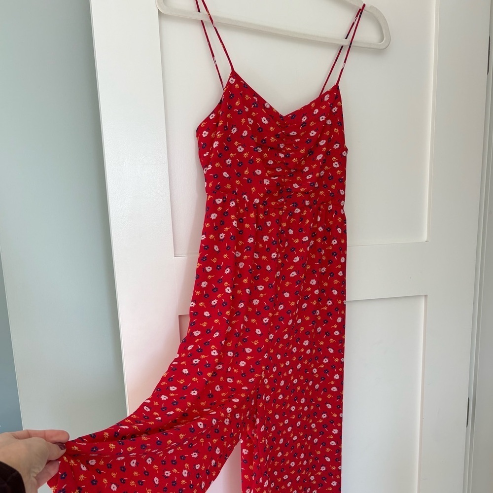 Madewell Red Floral Wide Leg Cami Jumpsuit with Pockets SZ 2 - Picture 8 of 16